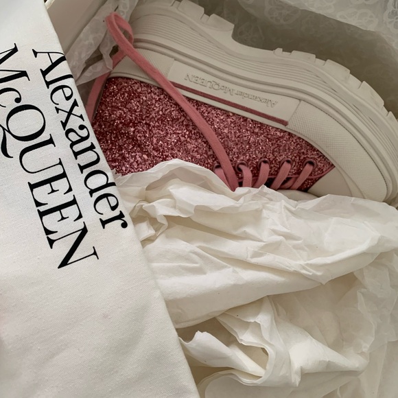 Alexander McQueen Pink Glitter Sneakers with White Sole